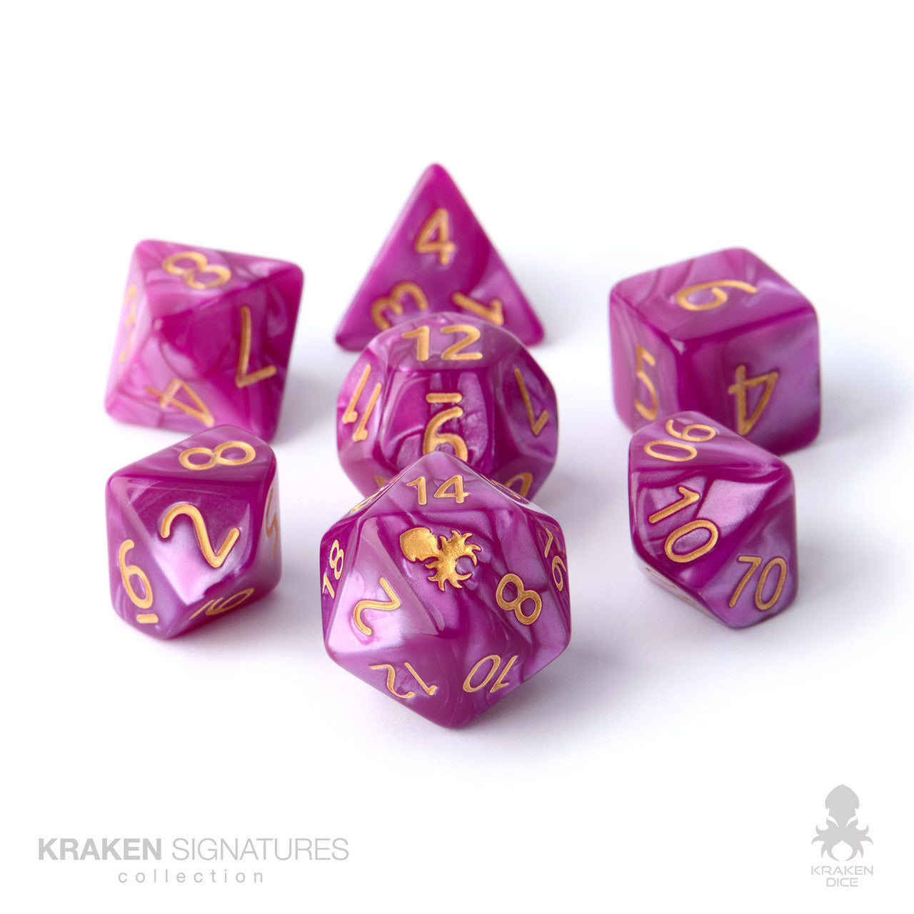 Kraken Signature's 7pc Tyrian with Gold Ink Polyhedral RPG Dice Set